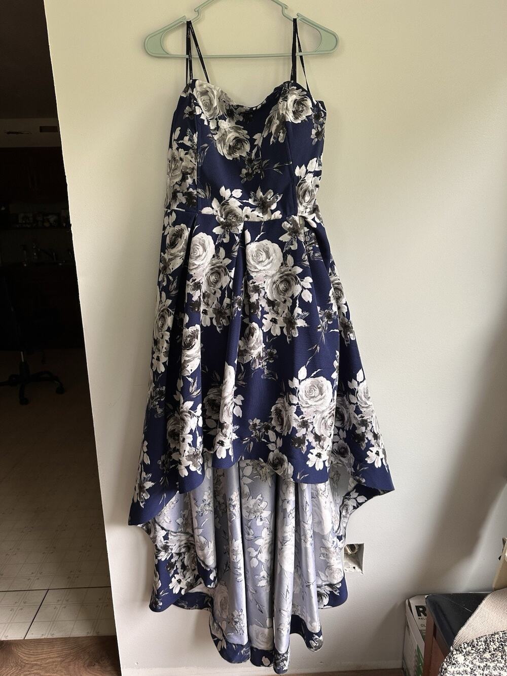 Speechless Size 16 High Low Navy Blue Floral Ball Gown Dress NEW Padding Builtin